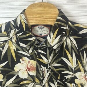 Aloha Bahama Bay Club Men's Hibiscus Hawaiian Camp Shirt Black & White Sz XLarge